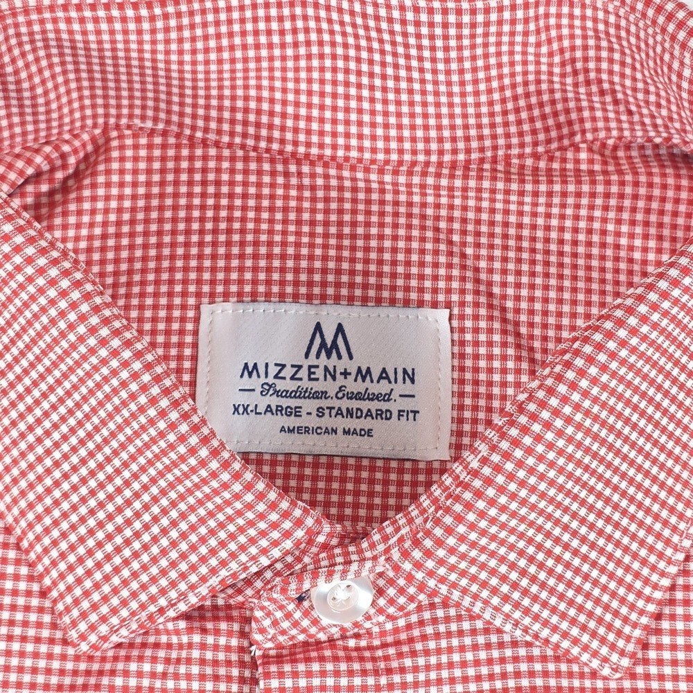 Mizzen Main‎ Shirt Mens 2XL Red Gingham Standard Long Sleeve Performance Stretch - Picture 4 of 9
